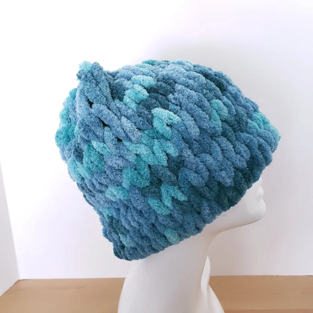 Women's New Handmade Chunky Crochet Soft Fluffy Blue Cat Ears Beanie One Size